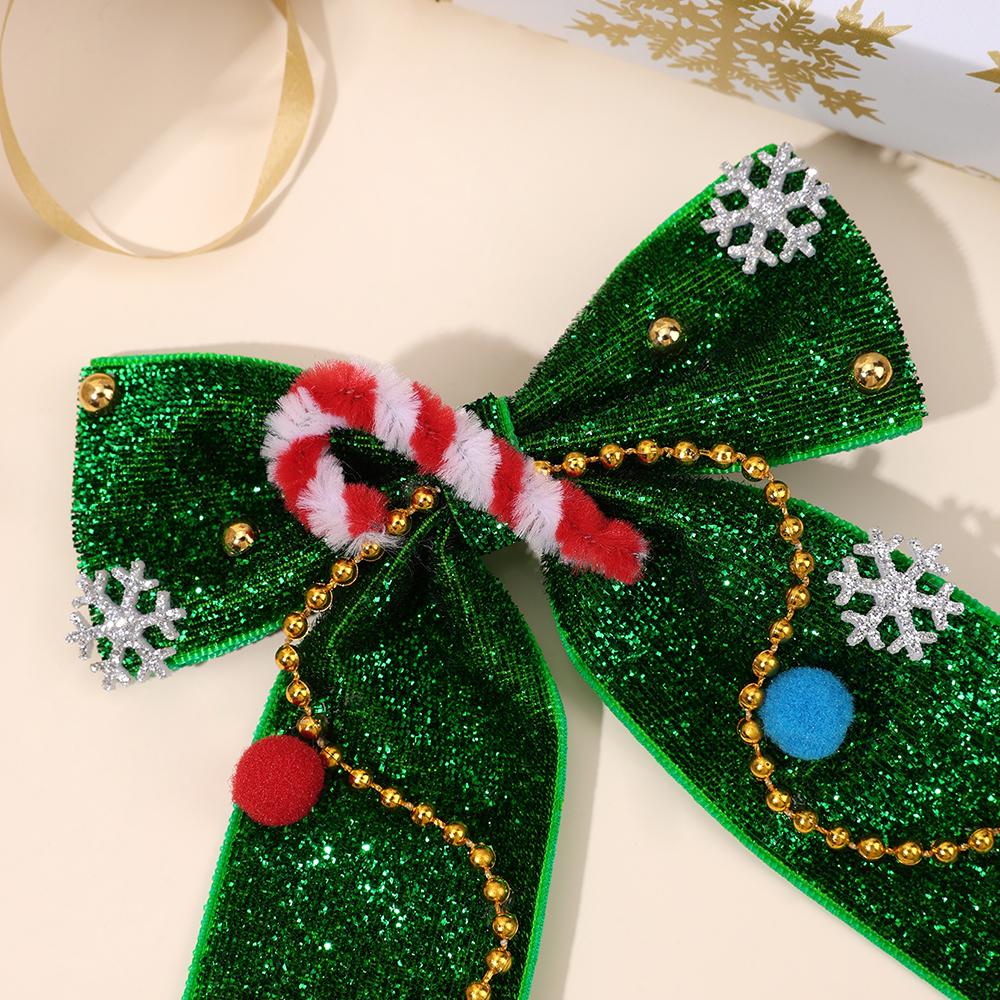 Christmas Candy Cane Bow Hair Clips Sweet Snowflake Pom-Pom Hairpin For Girls Children New Year Trendy Headwear Hair Accessories