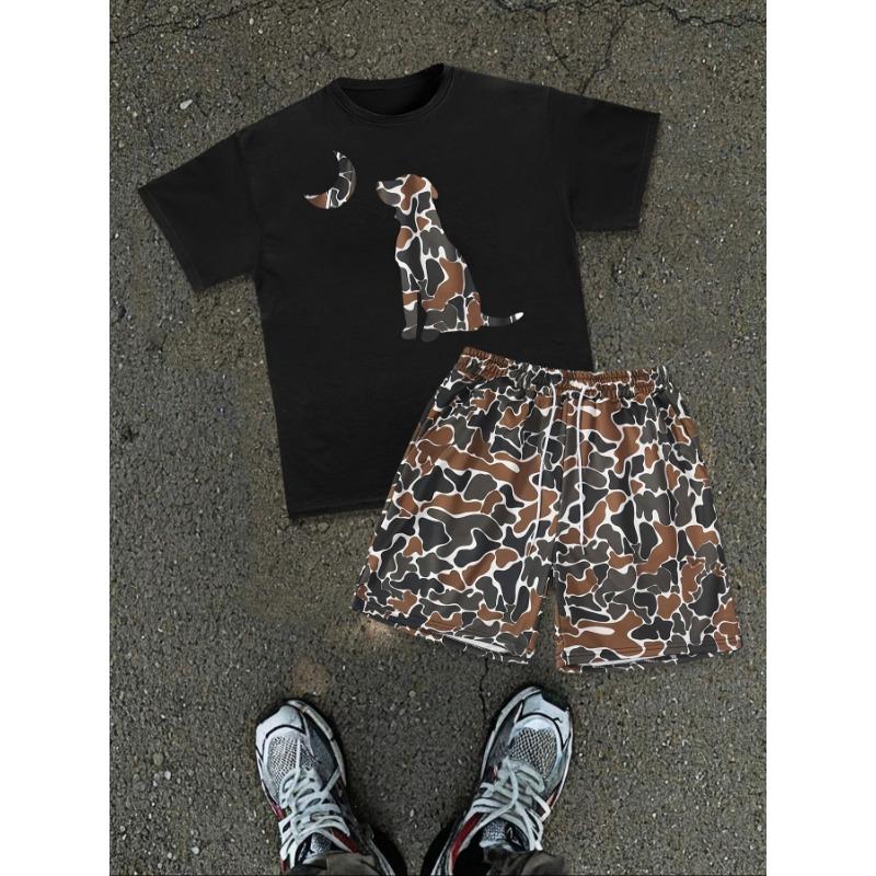 Men s crew neck camouflage T-shirt + drawstring waist shorts set S