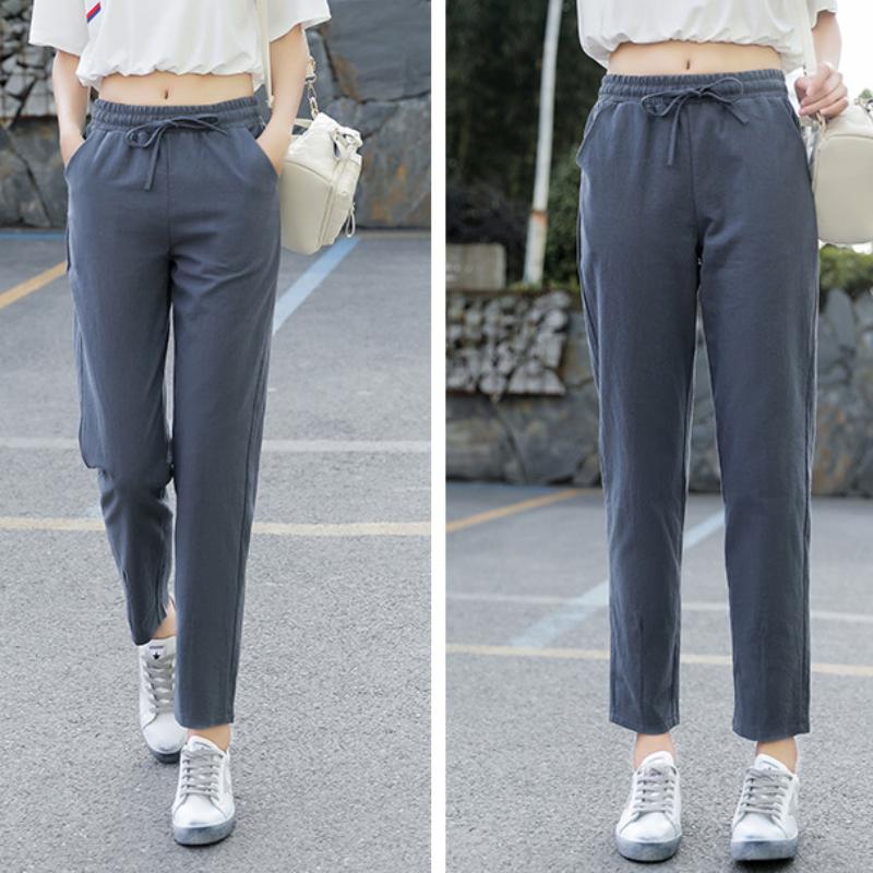 Spodnie bawełniane 9-kolorowe, długość 9/10, wiosna-lato, slim, proste, luźne, casualowe, damskie, jednokolorowe, haremki