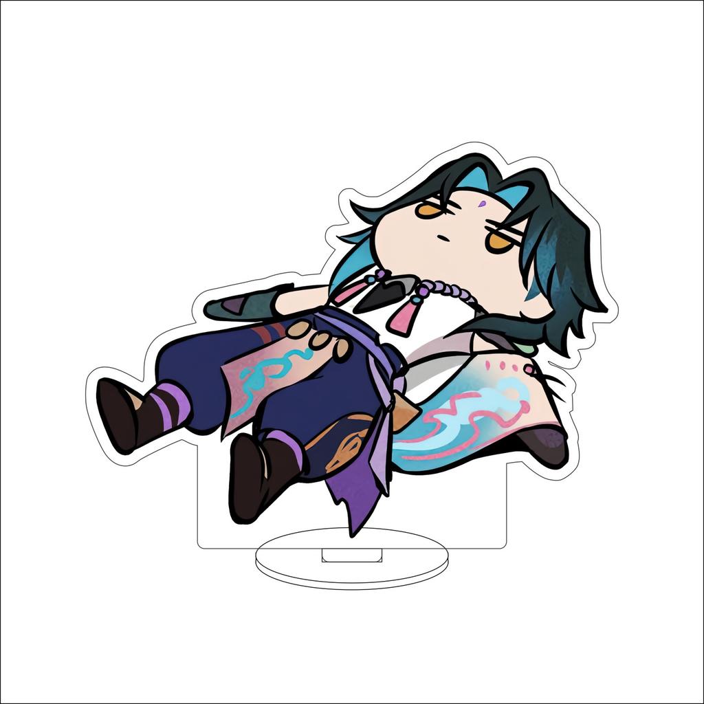 10CM Anime Genshin Impact Figure Stand Model Xiao Cute Desk Decor Standing Sign Gifts