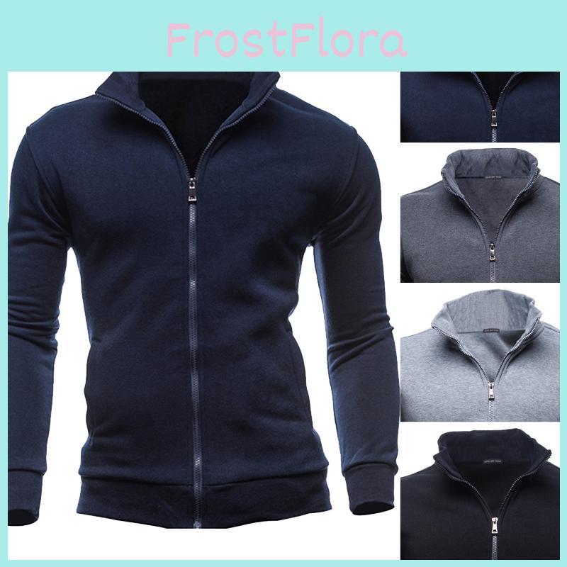 Men's Winter Zip Up Jacket With Stand Collar Ideal For Gym And Outdoor Activities