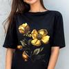 Modern Garden Floral Graphic Tee | Yellow Wild Rose Flower Shirt Top