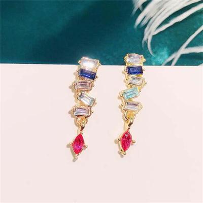 Colorful Zircon Earrings Temperament Long Colorful Zircon Crystal Earrings