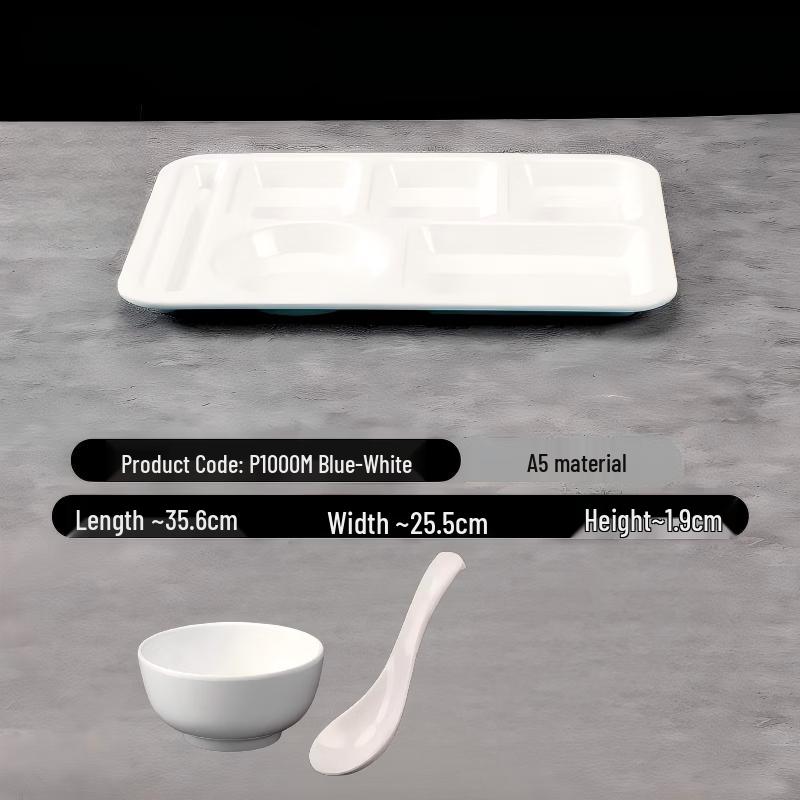 A5 Melamine Multi-Compartment Cafeteria Tray Set Plate, Bowl, Spoon Set