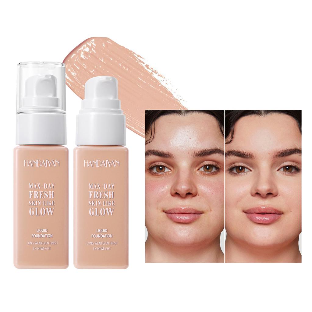Liquid Foundation, Long-Lasting Dewy Finish Foundation with Pump, Lightweight Skin-Like Glow Full Coverage Face Makeup, Waterproof Liquid Base