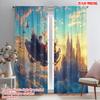 2pcs,2D Plane Printing Pattern Curtains Sleigh Castle Polyester Fabric (without Rod) Versatile All Ldeal for Bedroom, Living