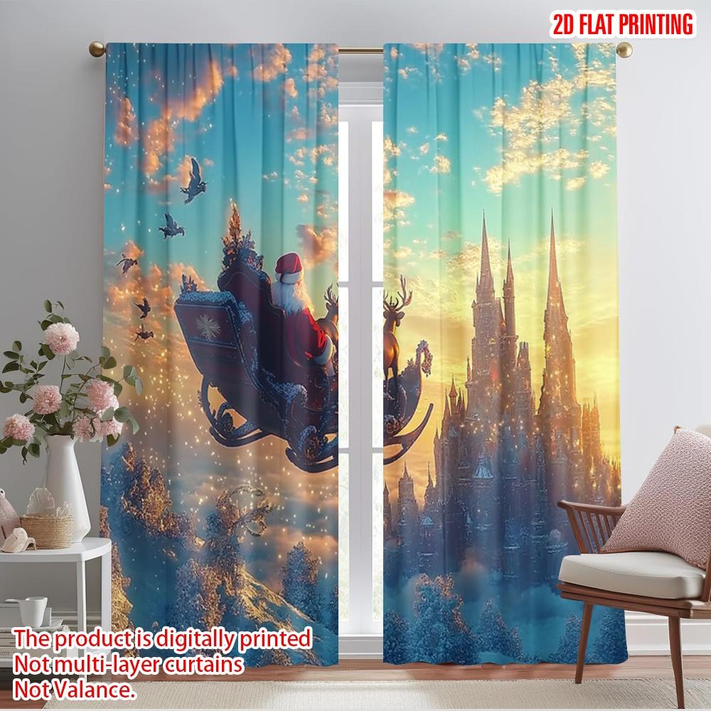 

2pcs,2D plane printing Pattern Curtains sleigh castle Polyester Fabric (without rod) Versatile All Ldeal for Bedroom, Living 52.50×116.00 CM 2pcs