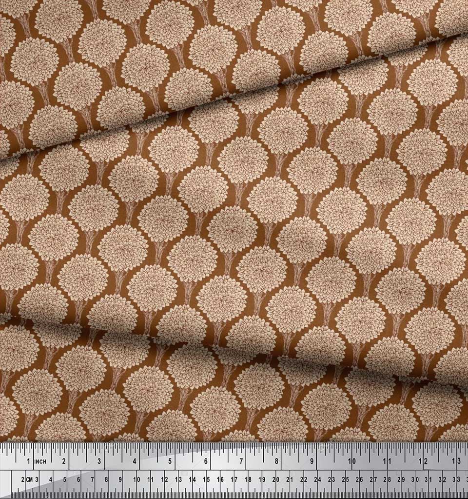Soimoi Black Japan Crepe Satin Fabric Floral & Tree Print Fabric by the Yard 42 Inch