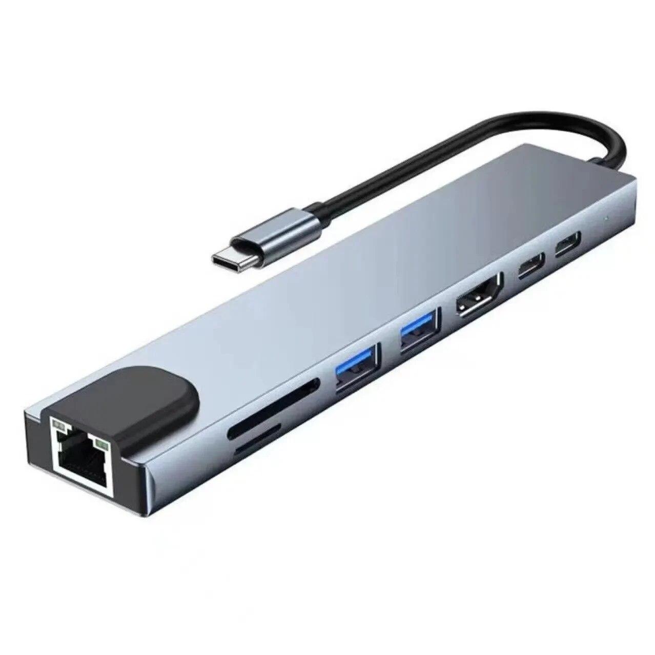 

Адаптер USB C HUB 8 в 1 типа C с док-станцией порта PD C 4K HDMI 87 Вт RJ45, совместимый с ноутбуками MacBook Pro Air USB C