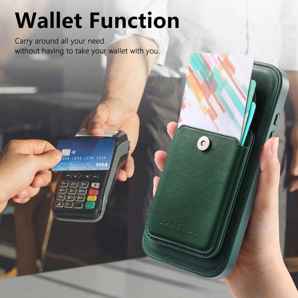 CASENEO For iPhone 17 Pro Max Magnetic Case PU Leather PC Phone Cover with Detachable Card Holder Kickstand Compatible with MagSafe