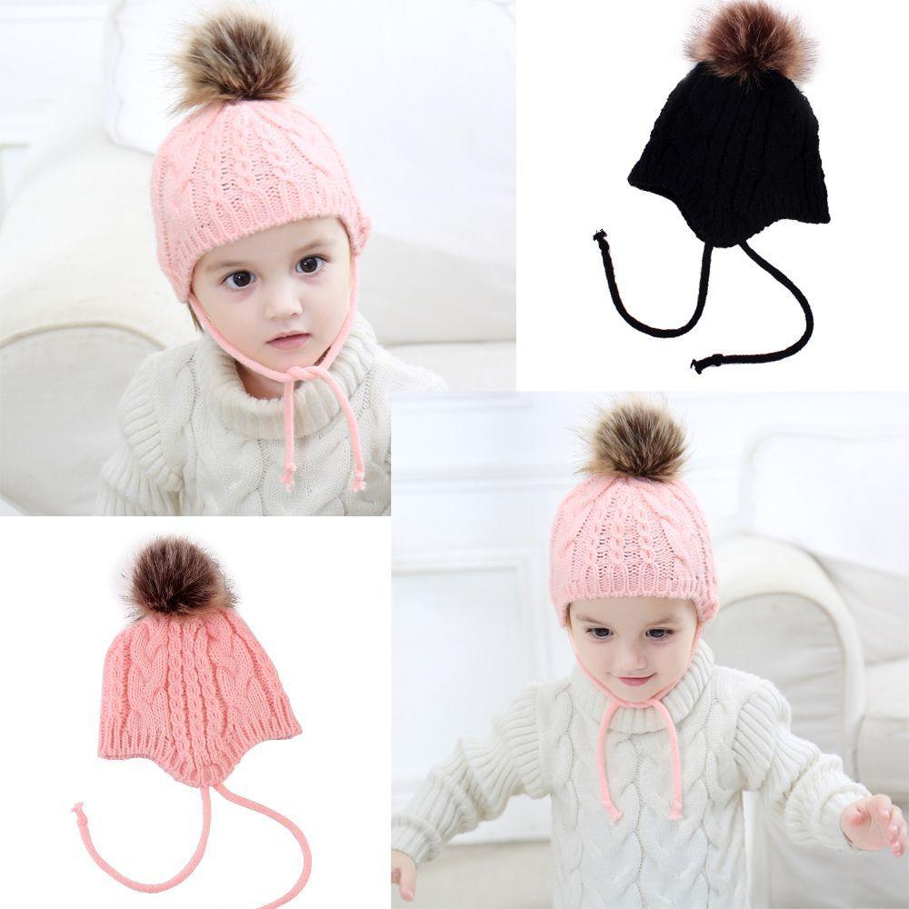 

Gifts Ball Kids Warm Knit Baby Earbud Hat Fur Pompom Infant Winter Cap