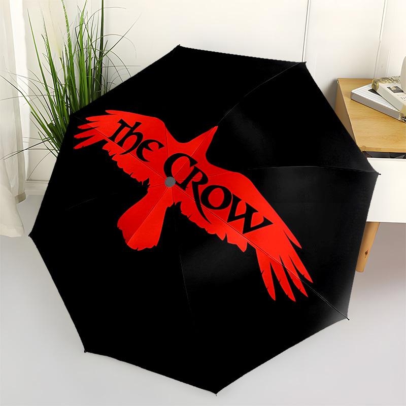 1 Stück The Crow Automatischer Regenschirm | Tragbar Faltbar 8-Rippen Manuell Öffnend, Süßes Halloween & Weihnachtsgeschenk für Draußen, Lässiges Accessoire, Langlebige Schirmkappe y