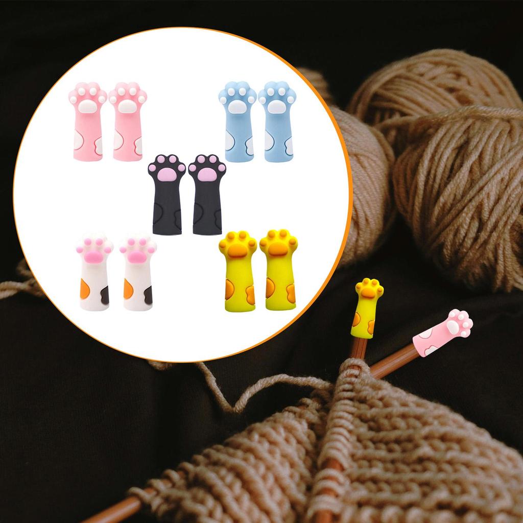 Cat Paw Knitting Pin Stoppers Gifts Reusable Silicone Knit Pin Tips Covers for Crafting Sweater Quilting Crocheting Hand Sewing