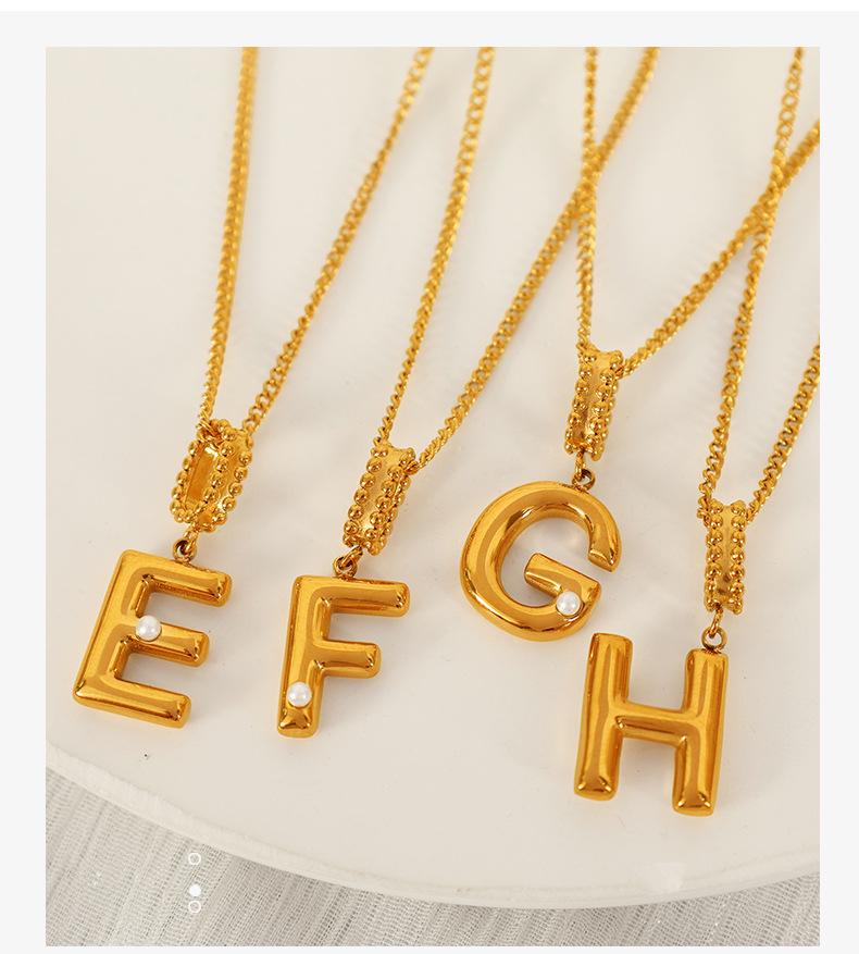 18k Gold-Plated Titanium Steel Bubble Letters Necklace for Women
