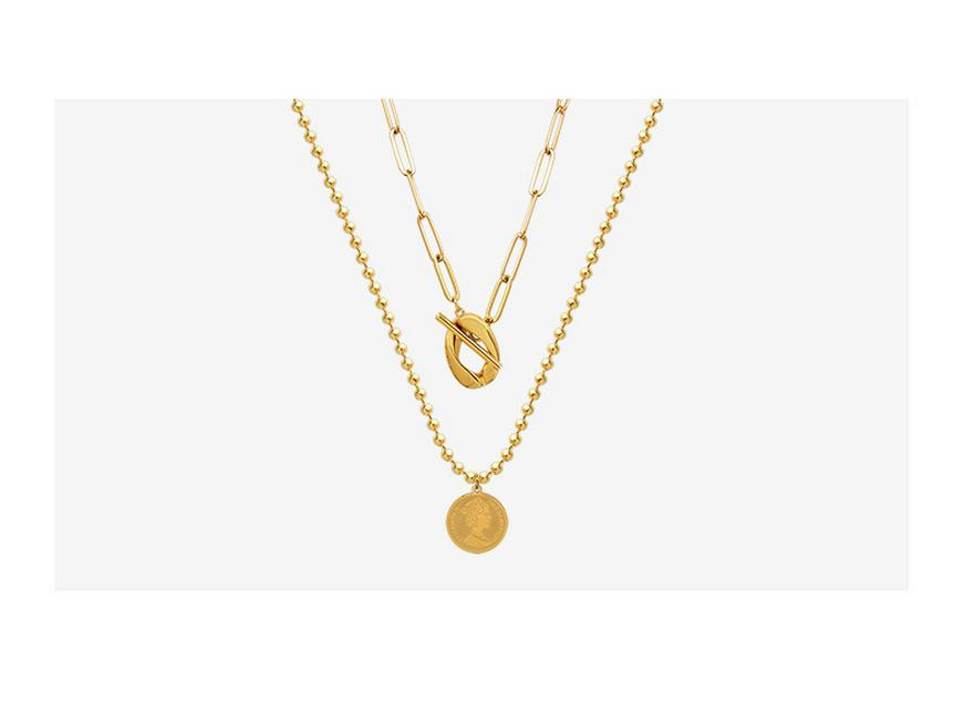 French Non-Fading Luxury Titanium Steel Double Layer Necklace with OT Buckle for Women