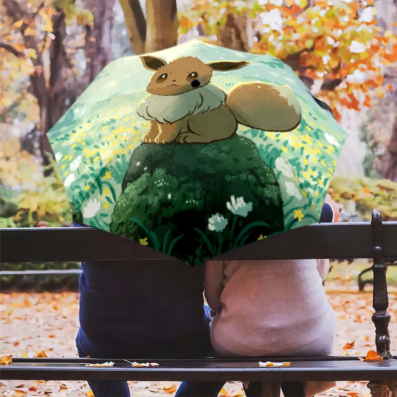 Patrón de Eevee, paraguas de plegado automático, diseño portátil y plegable, 8 varillas, un regalo de Navidad o cumpleaños.