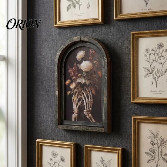Retro Arched Wooden Picture Frame Halloween Wall Decor, Ghost Cat Hanging Ornament, Distressed Gothic Rustic Wood Sign Tabletop Decor Plaque,
