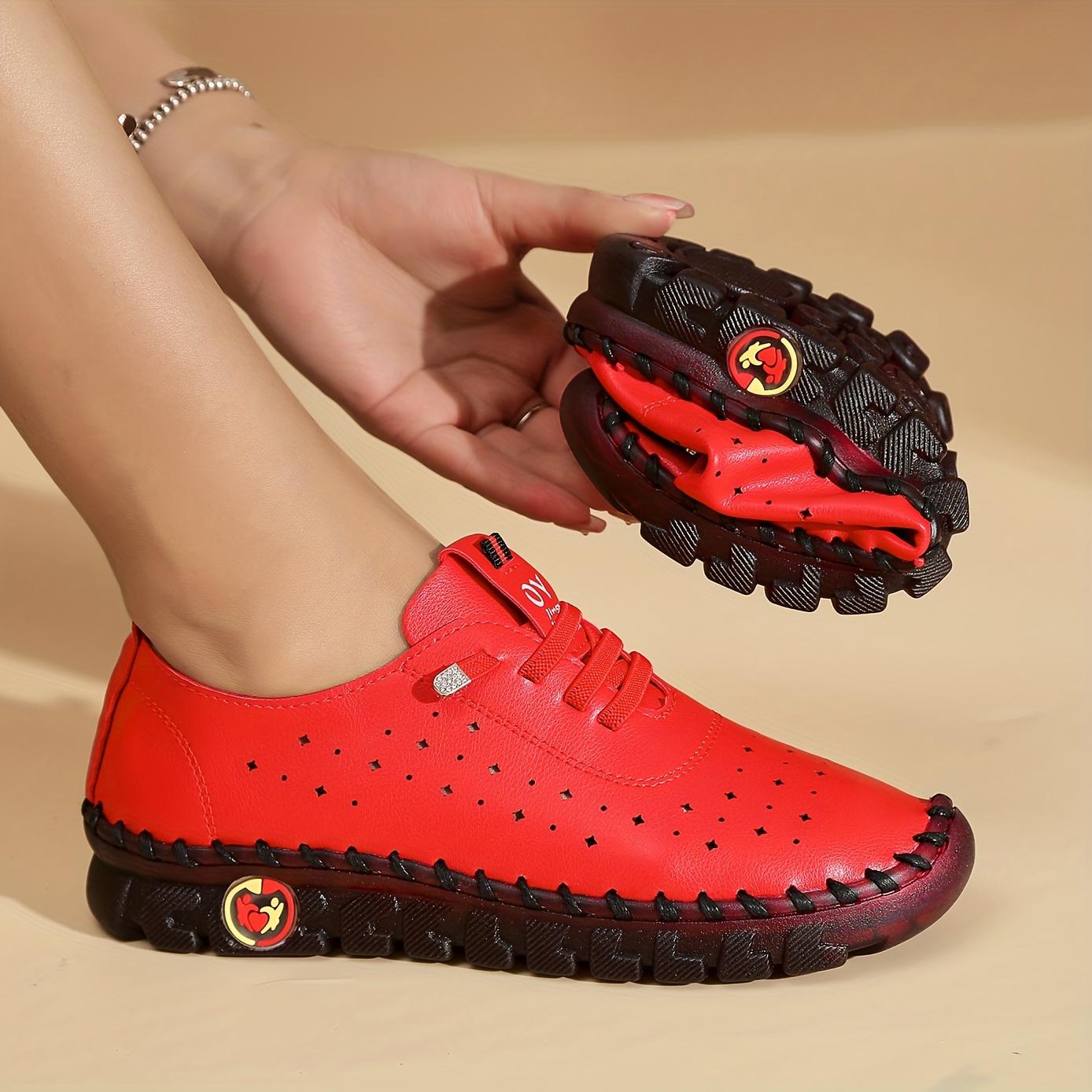 

Женские туфли на плоской подошве, дышащие низкие прогулочные туфли на шнуровке, однотонные кроссовки 38 красный