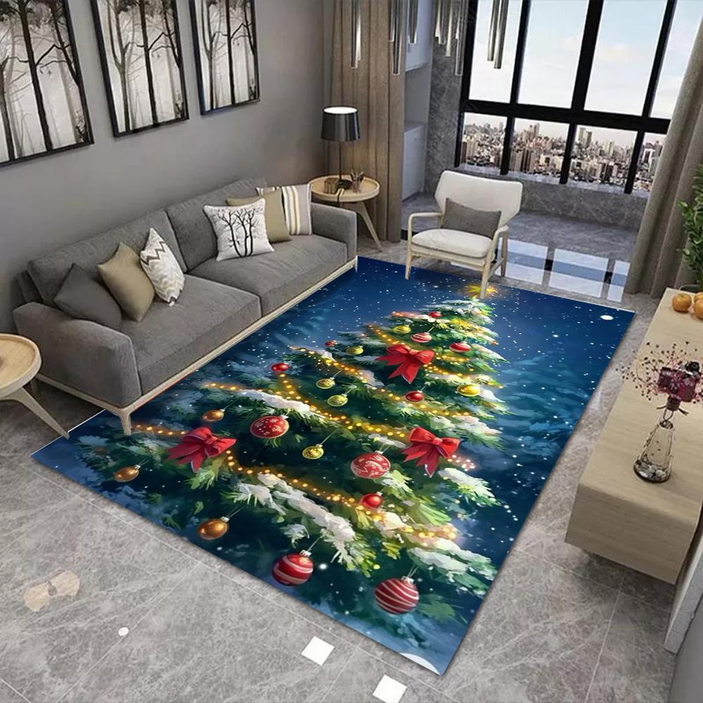 Christmas Theme Floor Mat Various Styles Glittering Trees Snowy Scenes and Festive Ornaments NonSlip Door Mat for Home Decor
