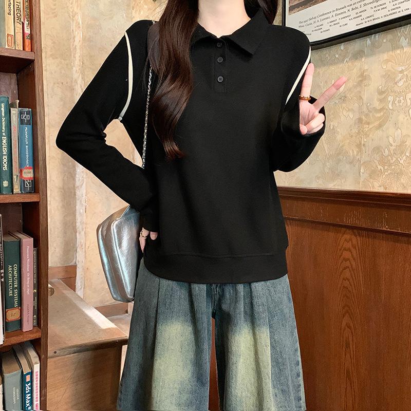 11 Ниточный Деронк, Осенняя Тонкая Короткая Узкая Рубашка Лацкан Яркая Линия Дизайн Футболка S