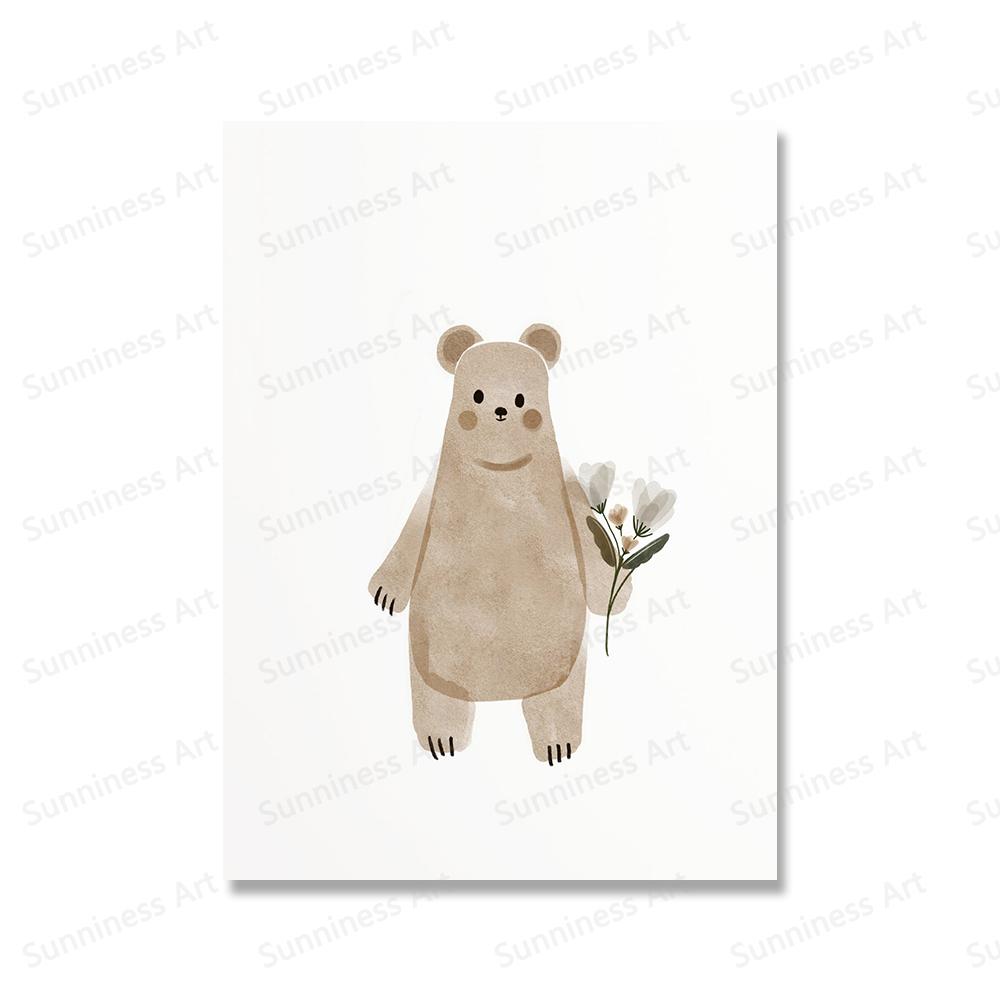 Deer Fox Rabbit Bear Woodland Nursery Wall Art Print Canvas Painting Nordic Posters Boho Wall Pictures for Baby Kids Room Decor