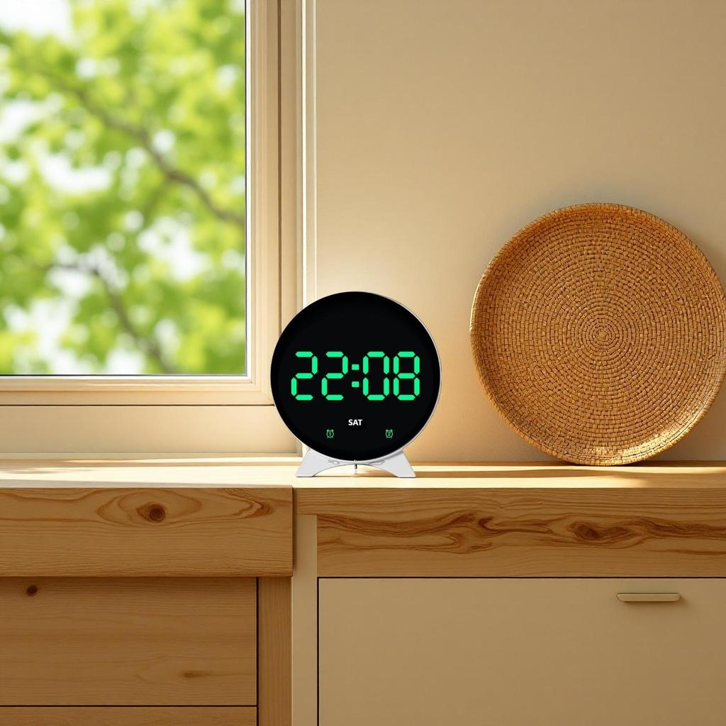 LED Digitaler Wecker Woche Datum Temperaturanzeige Helligkeit Einstellbar 2 Alarme Nachtmodus Tisch 12/24H Elektronische Uhr