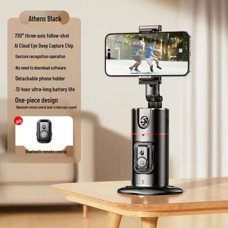 360° Smart Face Tracking Camera Mount: Pan/Tilt, Remote Control, App-Free Streaming & Stabilizer