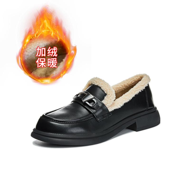 

Кожаные женские зимние новые бархатные теплые туфли на круглом носке в стиле ретро, модные, универсальные 40 чёрный