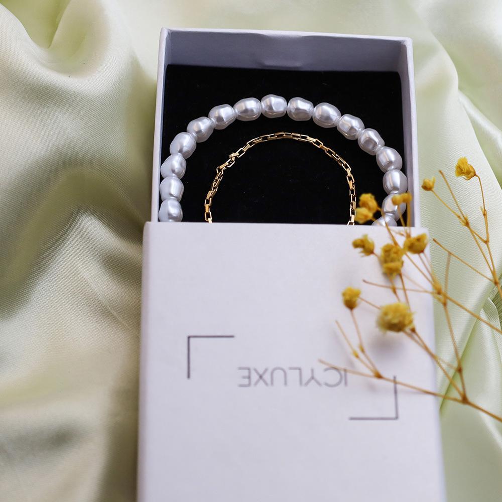 Bracelet à Boucle Ot Double Couche Perle pour Femme Rétro Long Boîte Chaîne Garçon Assemblage Bijoux Perle Baroque