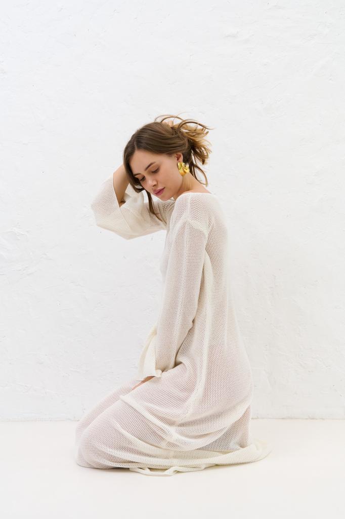 Sablé Ecru Organic Cotton and Cashmere Long Summer Dress / Regular