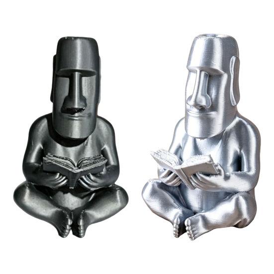 DYS 3D Printed Reading Moai Figurine Ornament, Cross-Legged Sitting Statue Desktop Decoration, Creative Sculpture, Unique Gift for Students Office