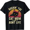 Retro Vintage Rockin' the Cat Mom and Aunt Life Mothers Day T-Shirt