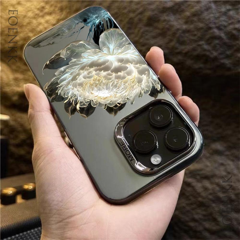 Luxury Lotus Flower Anti-drop Armour Case For iPhone 16 Pro Max 15 14 13 12 11 Pro XR XS X 7 8 Plus Lens protect plating Cover
