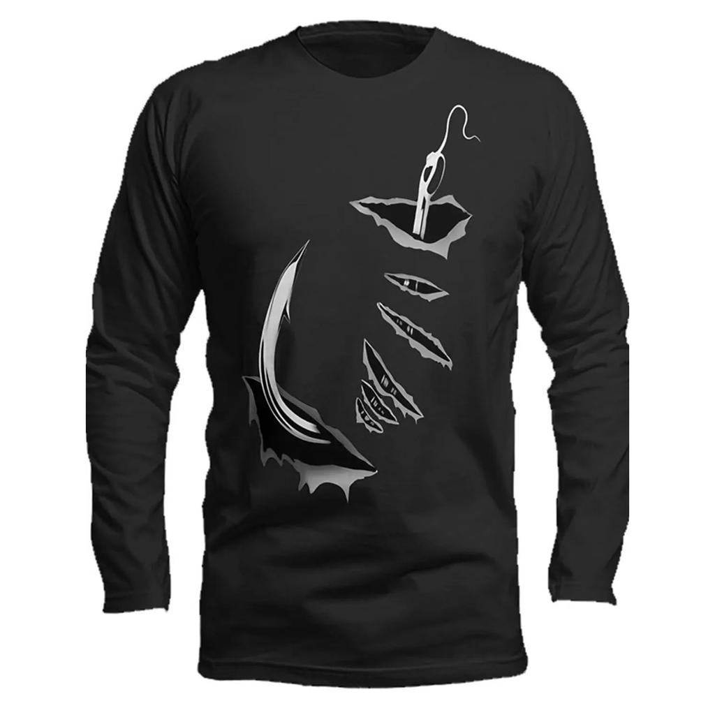 Frühlings- und Herbst-Rundhals-Oberteil mit 3D-Fischdruck, modische lässige Herren-Langarm-T-Shirts