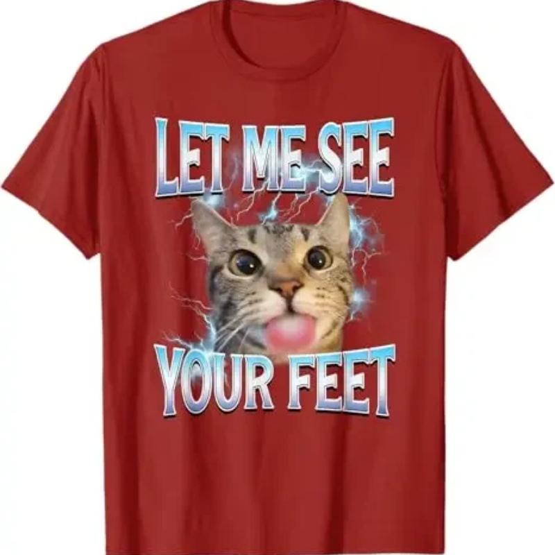 Your Feet Funny Offensive Cat Meme Bootleg for Women T-Shirt Let Me See Your Feet Funny Y2k Printed Casual Women Clothing XS красный
