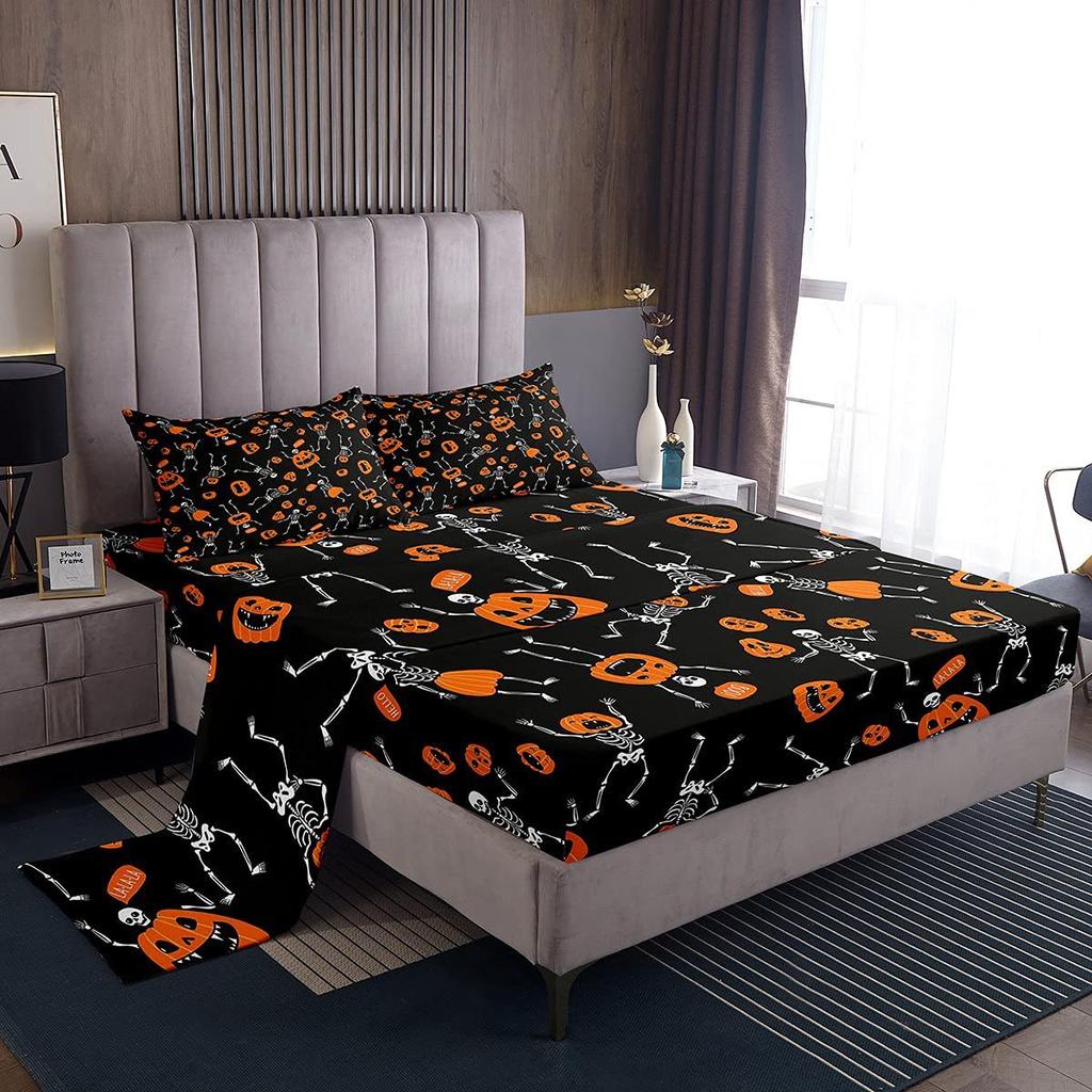 Halloween-Themed Pattern Mattress Four-Piece Bedding Set Bedroom Dormitory Bedding Decoration