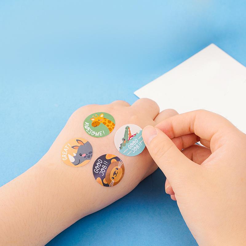 100-500Pcs New 1Inch Animal Good Job Cool Stickers Roll For Envelope Praise Reward Student Work Stationery Seal Lable Child Gift