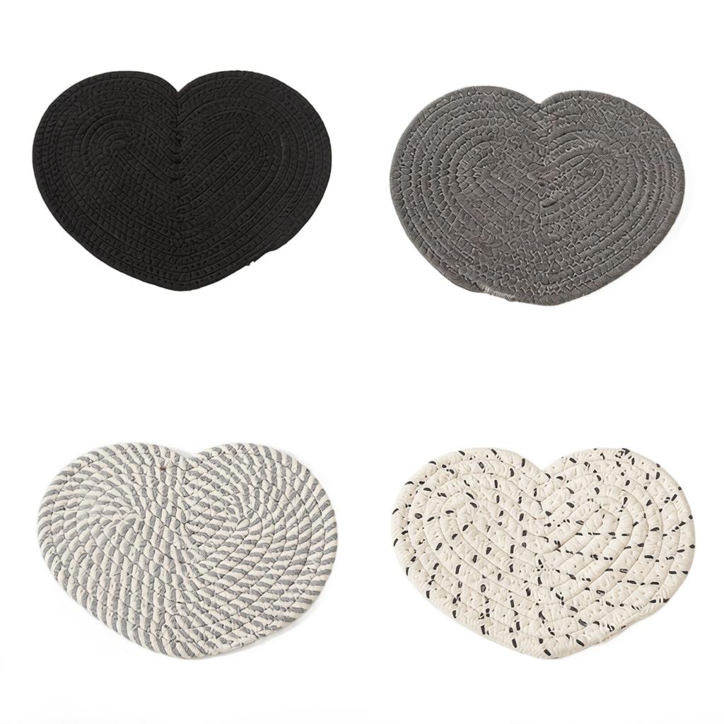 Herzförmige Baumwollseil Gewebte Tischsets Set von 4 20cm Durchmesser Langlebige Tischmatten für Esszimmer Küche