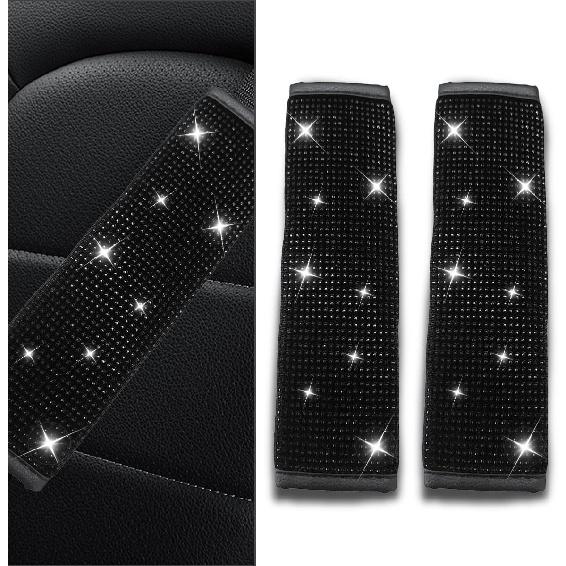 2PCS Bling Car Seat Belt Covers, Rhinestone Car Seat Belt Shoulder Pads, Crystal Diamond Car Seatbelt Cushion for Women, Car Interior Accessories for чёрный