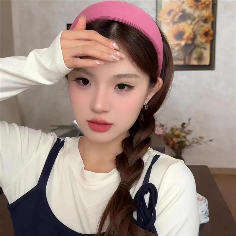 Vertical Thread Sponge Wide Headband Spring Summer High Cranial Top Slim Face Sweet Versatile Women Hair Hoop