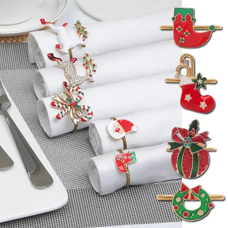 Christmas Napkin Rings Holders Xmas Home Table Decor Metal Napkin Buckle for Christmas Dinning Wedding Thanksgiving Tableware