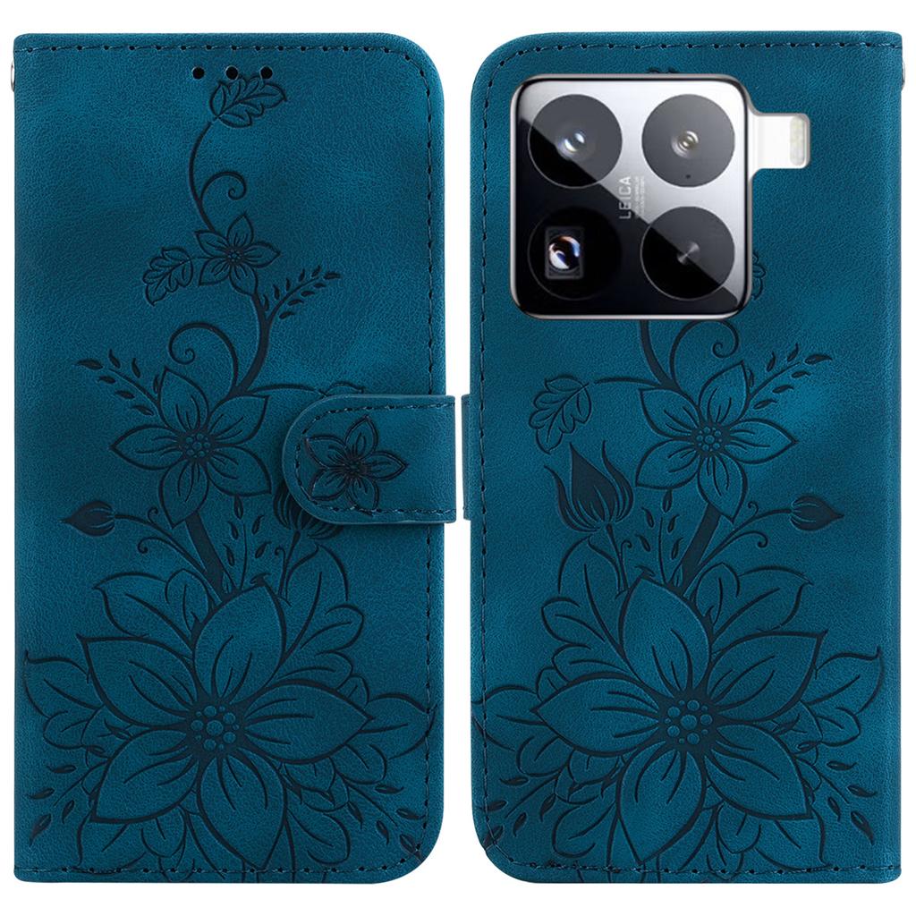 For Xiaomi 15 Pro Case Lily Flower Imprint Leather Phone Cover with Stand