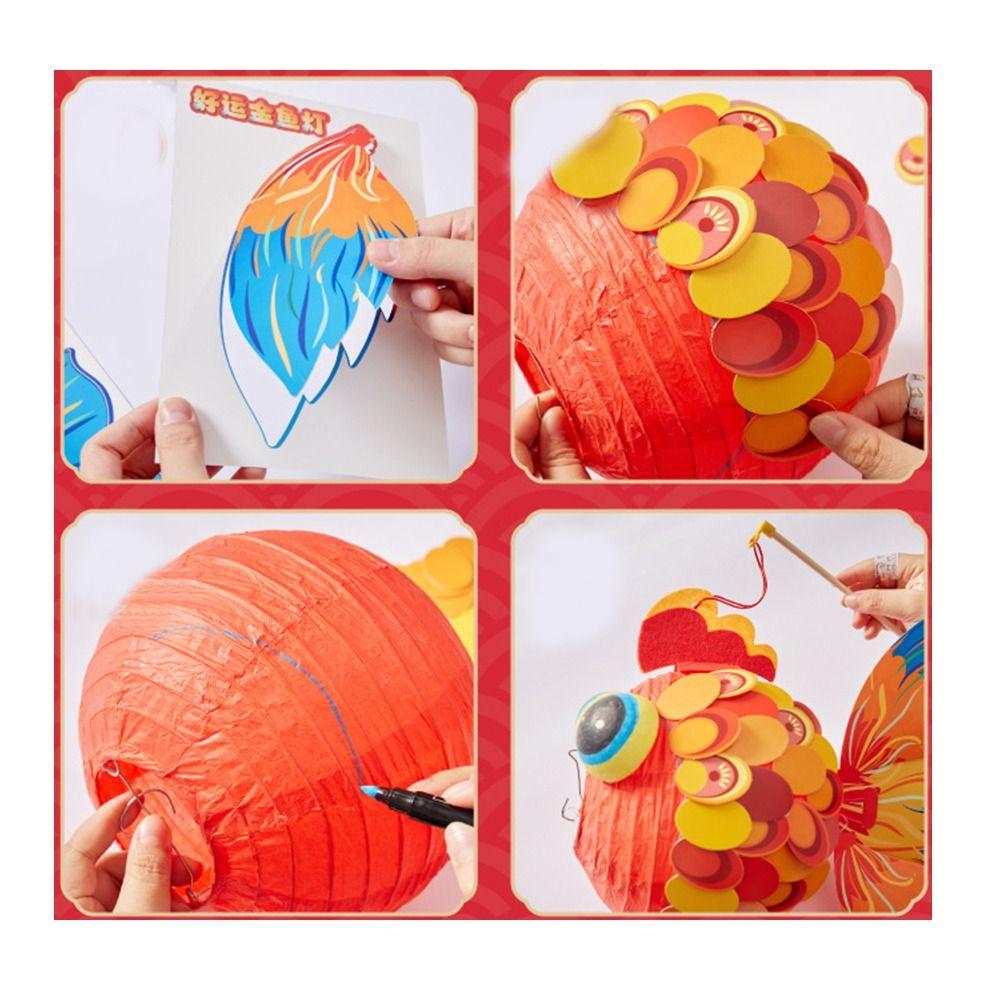 Handmade DIY Mid-Autumn Lantern With LED Light Koi Carp Fish Lantern Portable   Home Decoration