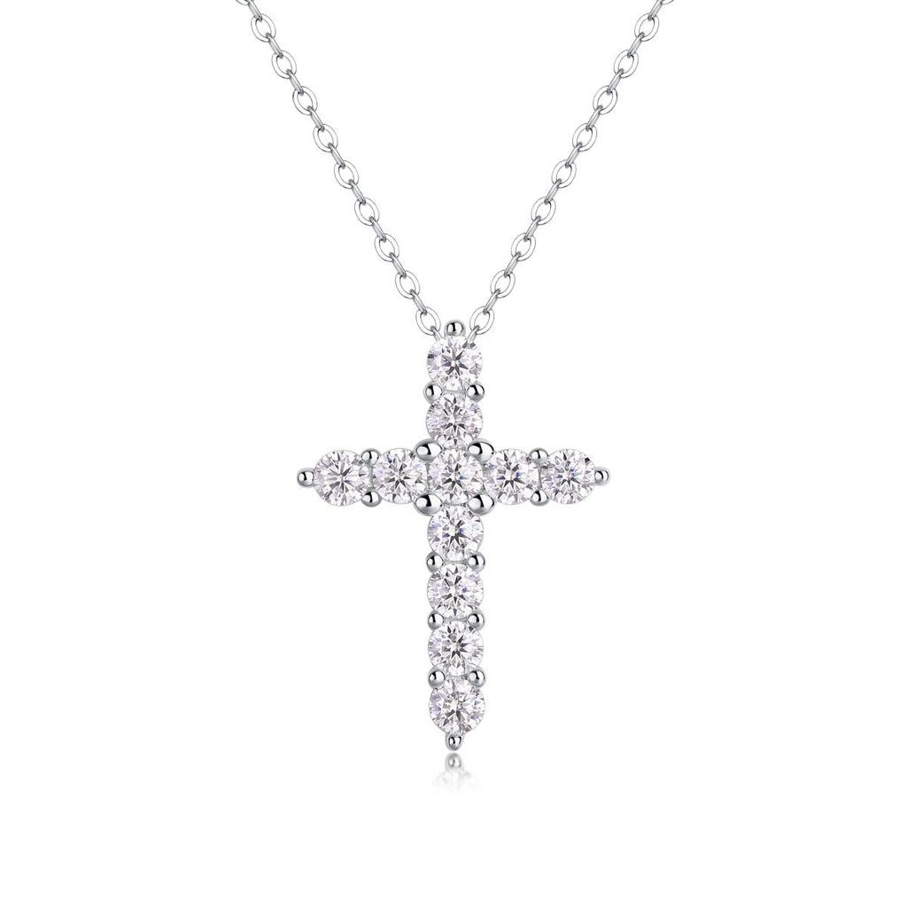 Élégant Collier Foi en Argent S925 pour Femmes, Chaîne de Clavicule Croisée Moissanite Anti-ternissement