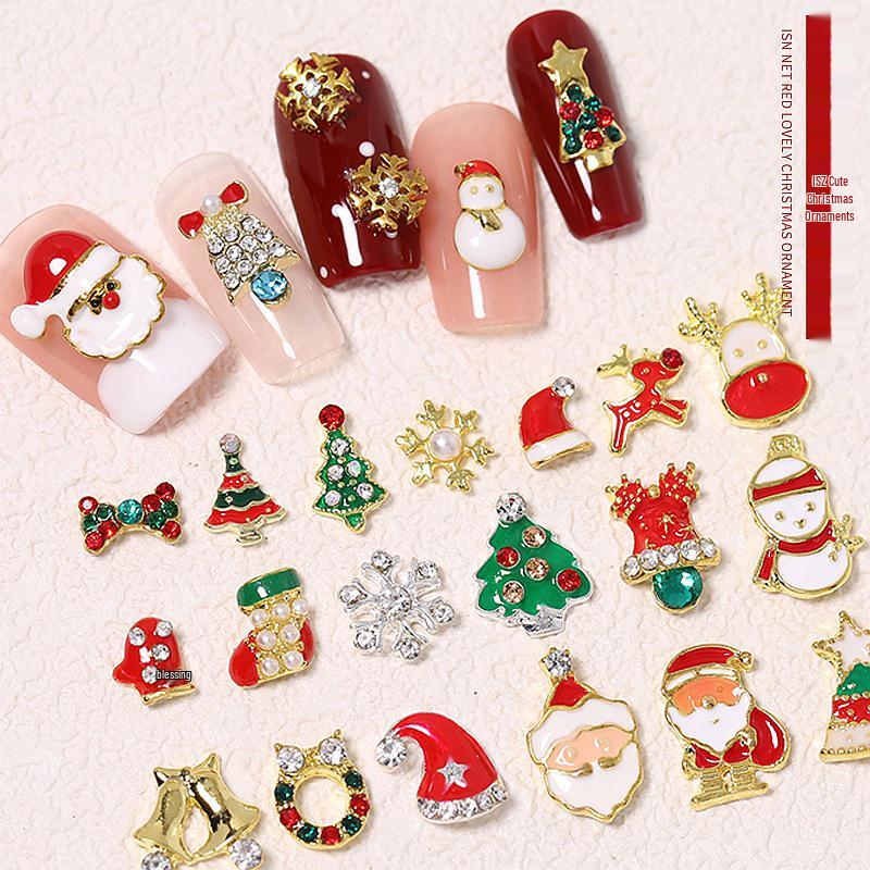 Christmas Alloy Nail Art Decor: Cartoon Santa, Bells, Reindeer, Snowflakes & Rhinestone Accessories