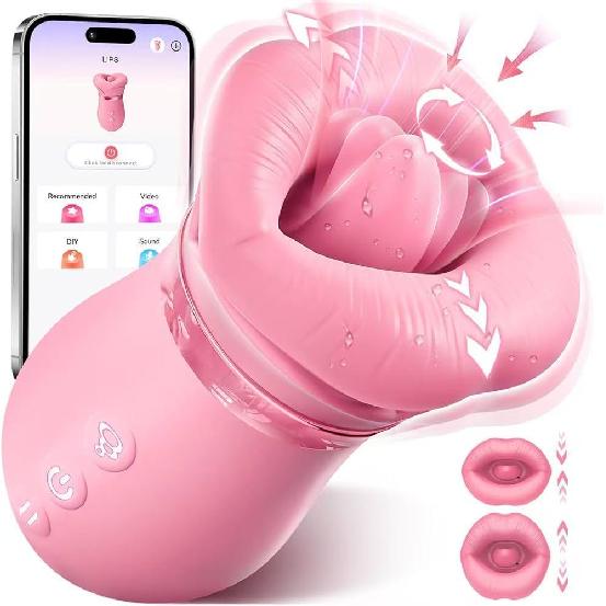 Juguete sexual para adultos 5 en 1 para mujeres: vibrador de succión oral, juguete rosa, 10 modos de lamido de lengua, 3 modos de succión automáticos + 1 manual, nuevo control por APP, adecuado para