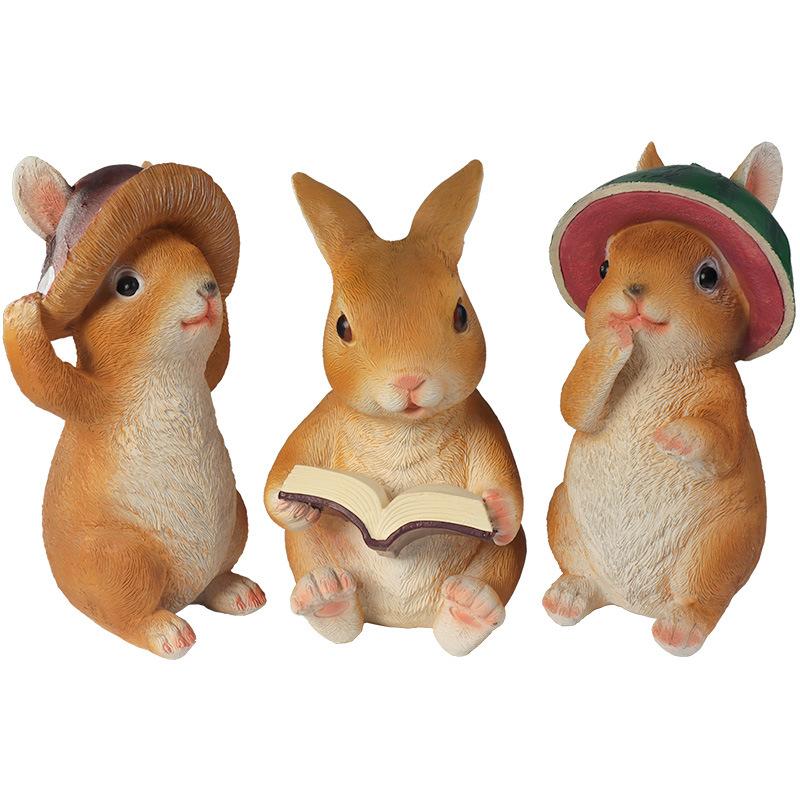 Reading Rabbit Gardening Animal Decoration Creative Resin Statue Garden Decoration