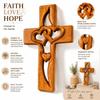 Crucifix cu Inimi Împletite Sculptat Manual Decor de Perete Cruce cu Inimi Duble din Lemn Stil Rustic Sculptură de Perete Decor Religios