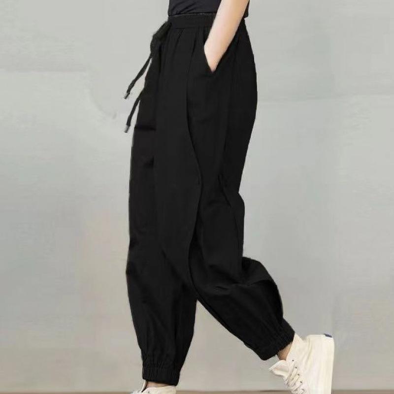 Summer New Loose Korean Version of Harlan Casual Pants Drawstring Elastic Waist Drawstring Bloomers Pants