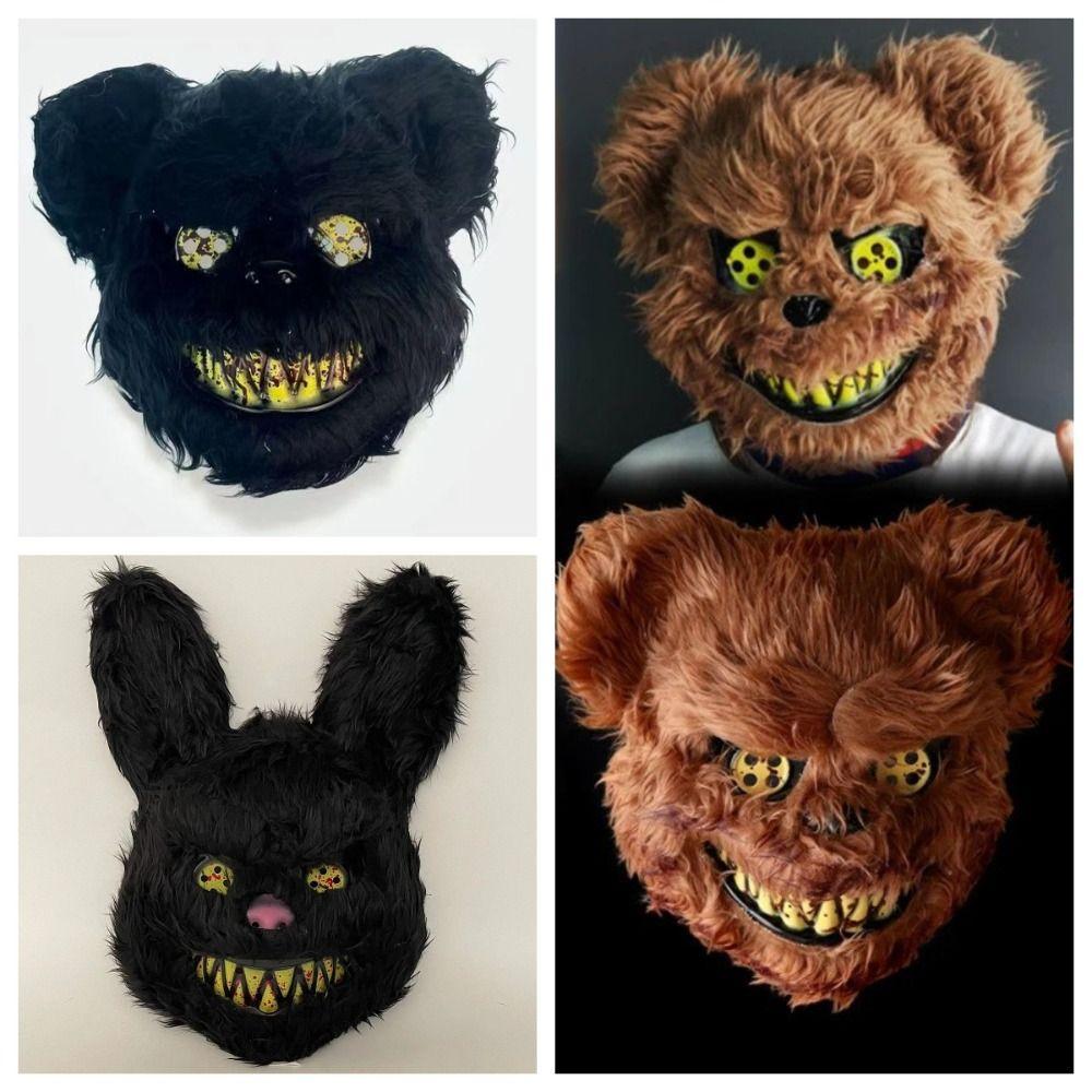 Scary Halloween Mask Realistic Bloody Bear Mask Cosplay Bloody Plush Bunny Mask  Men